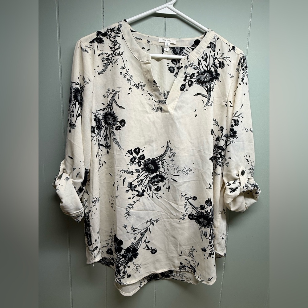 Maurices Cream Tunic with Black Floral Print